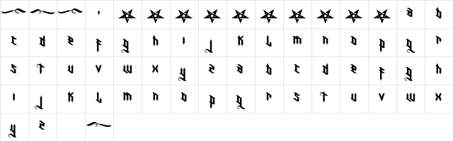 H74 Warlock Regular  glyph index