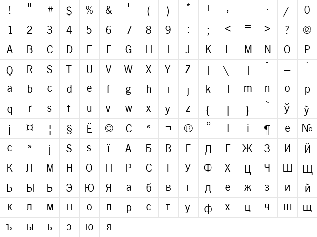 NewsPaperCTT Regular  glyph index