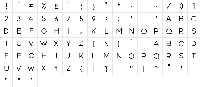 Wandery Free Regular  glyph index