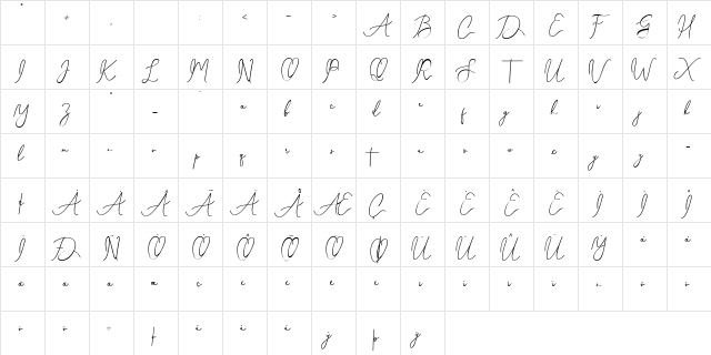 Shamissa Regular  glyph index
