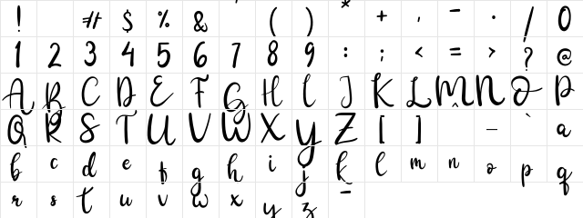 Balleroga Regular  glyph index