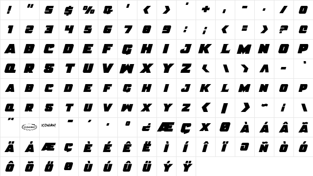 Justice Solid Regular  glyph index