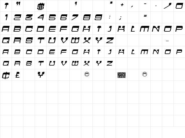 Crew Cut Caps Bold Italic Bold Italic  glyph index