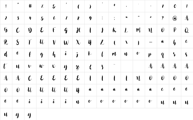 Heatwalk Regular  glyph index