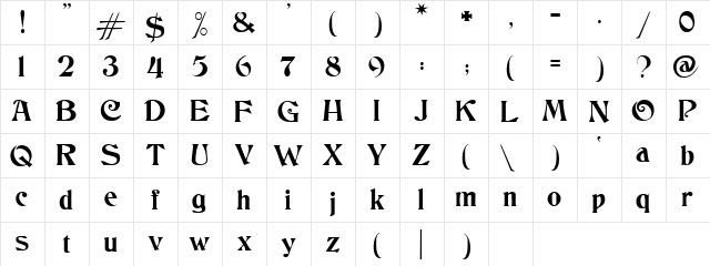 Beaumarchais!" Regular  glyph index
