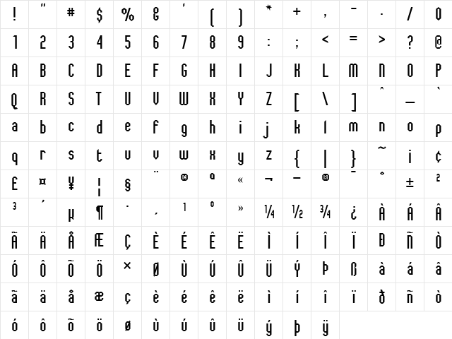 Jagged Dreams Regular  glyph index