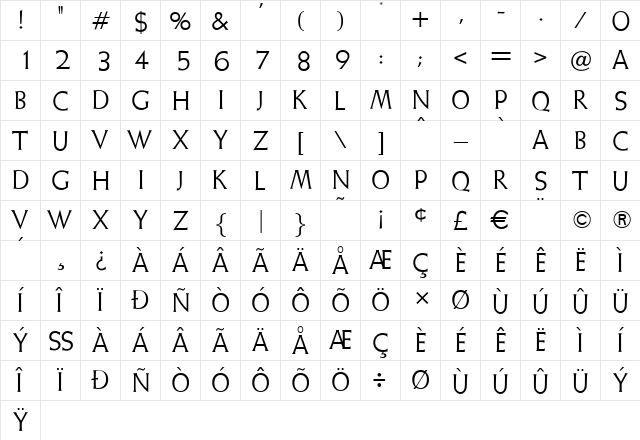 Weiss Initialen Regular  glyph index