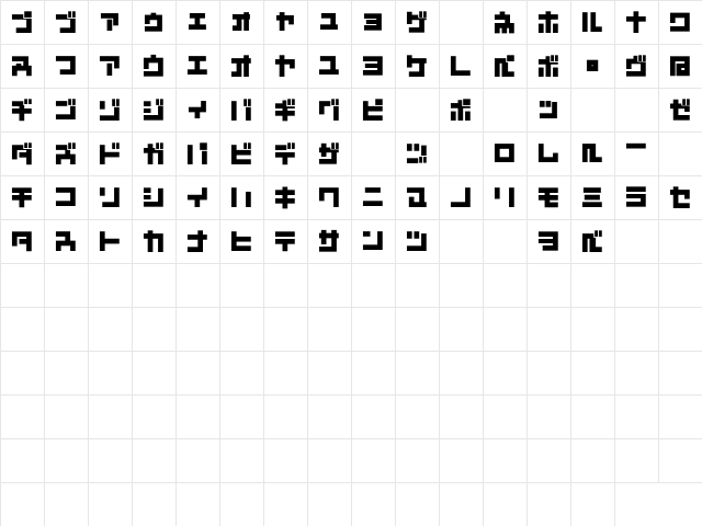 D3 Mouldism Katakana Regular  glyph index