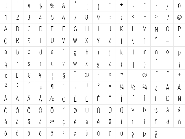 Ayumi Light Regular  glyph index