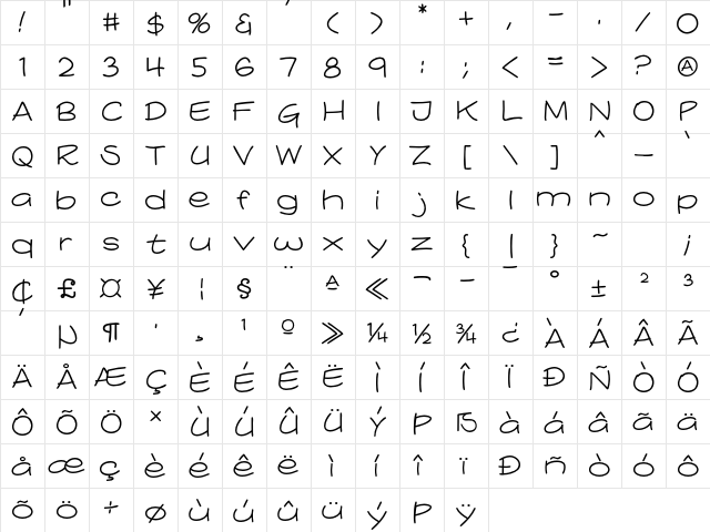 Comicblast Regular  glyph index