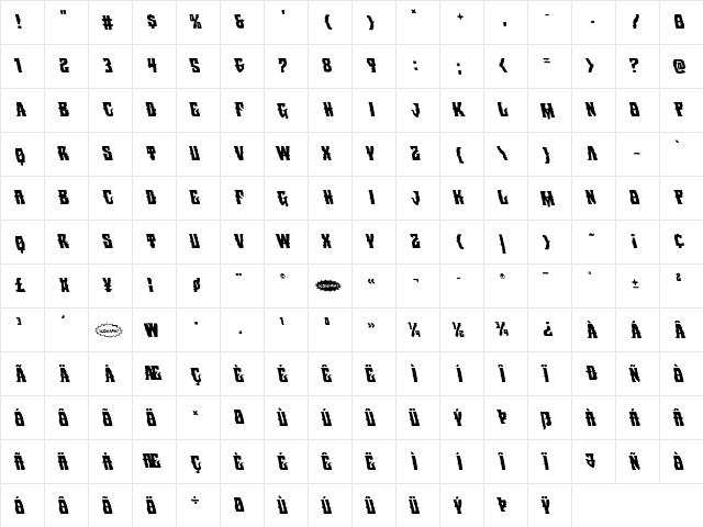 Warlock's Ale Leftalic Italic  glyph index