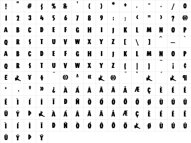 Aardvark Bold  glyph index