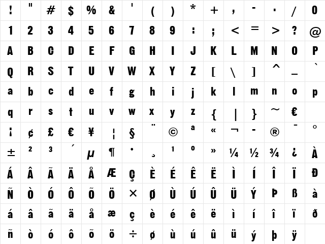 GothicNo13 BT Regular  glyph index