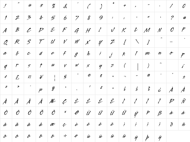 Legault Std Regular  glyph index