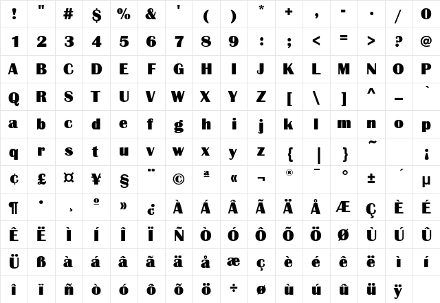 BritannicEFUltra Regular  glyph index