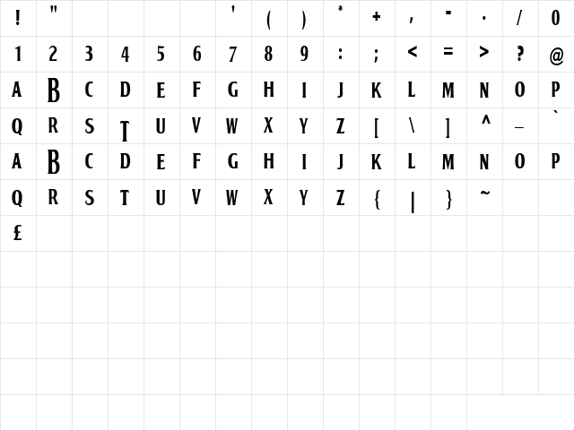 BOOTLE Regular  glyph index