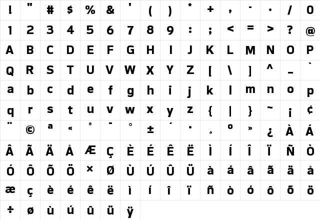 EndzoneSans-Bold   glyph index