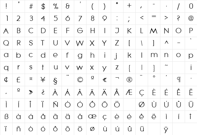 Litera Regular  glyph index