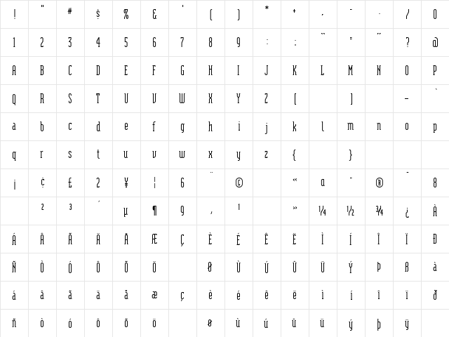 ModulaSerif Regular  glyph index