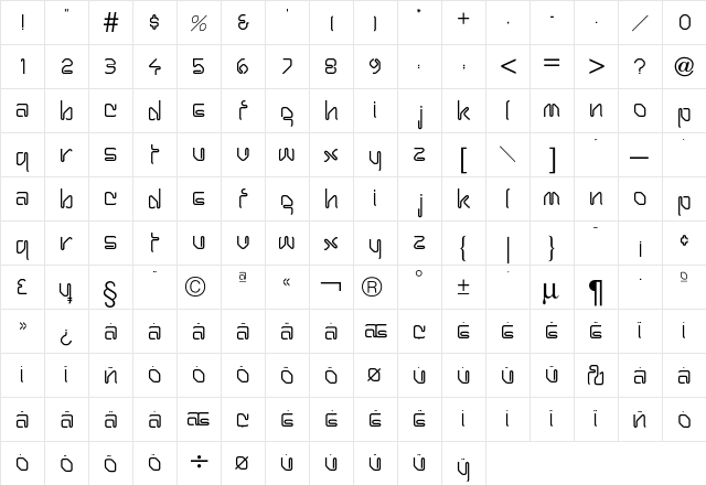 Hairpin Regular  glyph index