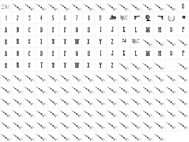 USSR Army Regular  glyph index