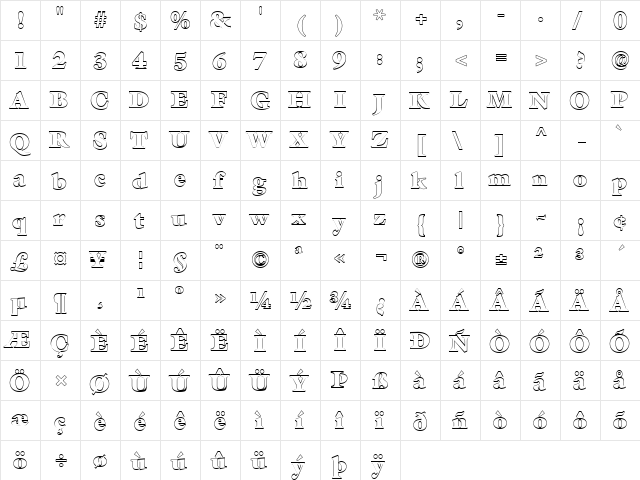 FZ ROMAN 26 HOLLOW Normal  glyph index