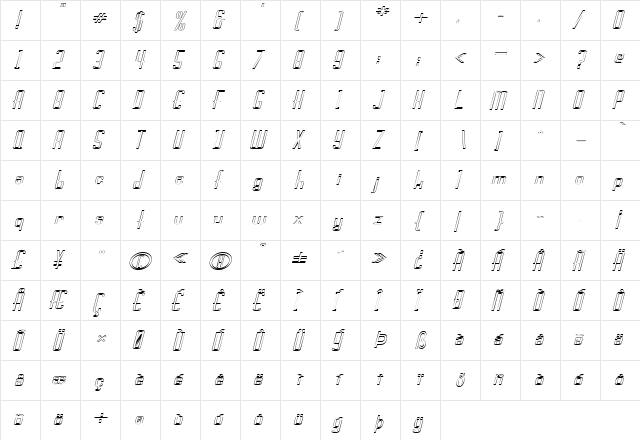 Devon-Hollow-Extended Italic  glyph index