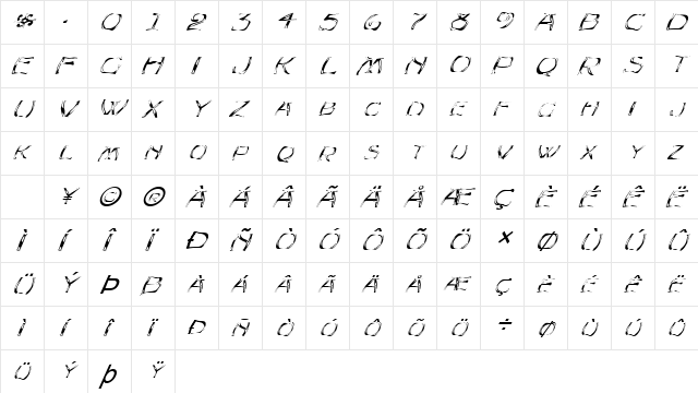 FZ WARPED 23 ITALIC Normal  glyph index