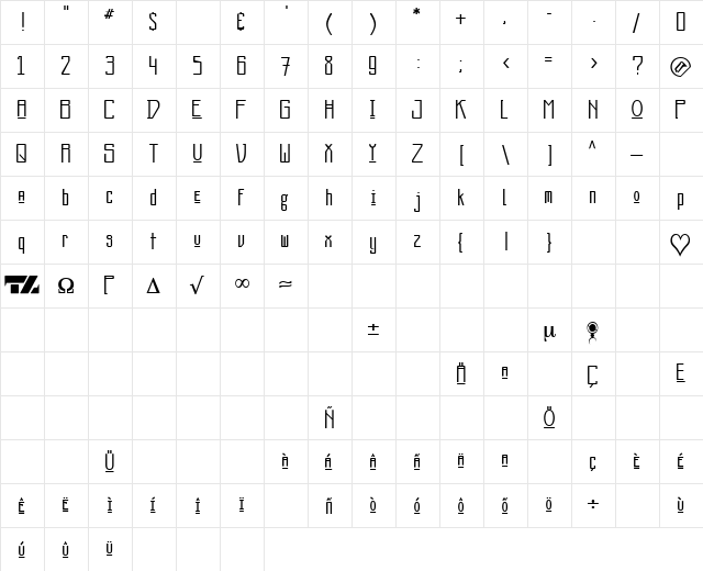 Scalactic J Cool  glyph index