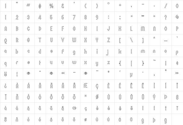 Wazoo Outline Regular  glyph index