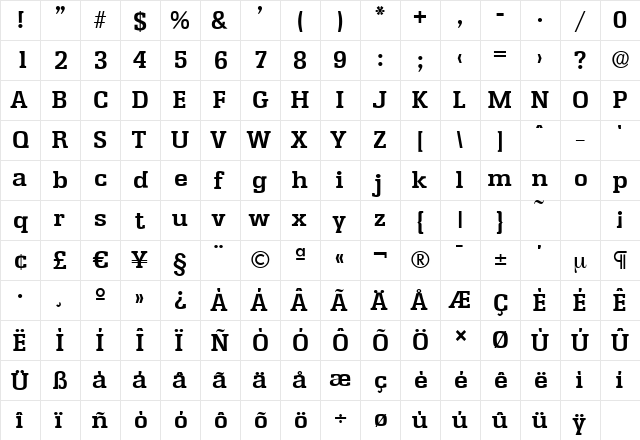 EnschedeSerial Bold  glyph index