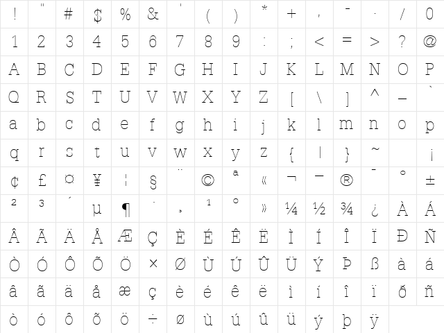 InstallationLightSSK Regular  glyph index