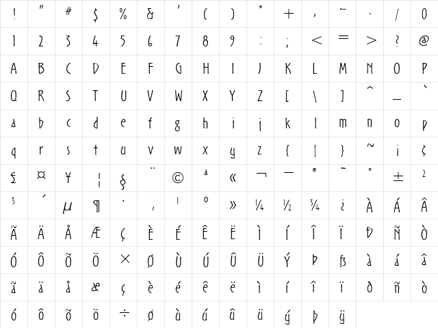NoovoITC TT Light  glyph index