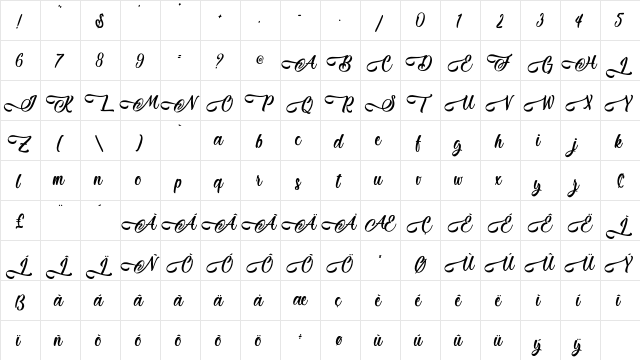 Jestho Fisher - Personal Use Regular  glyph index