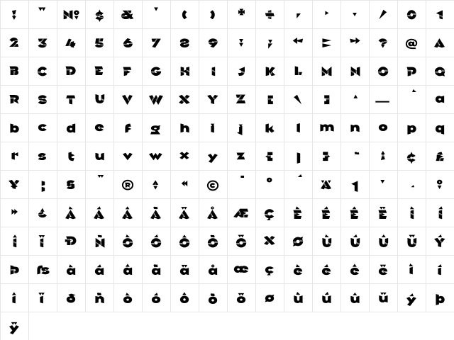 Griffin Regular  glyph index