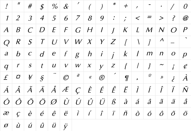 Eppley Italic  glyph index
