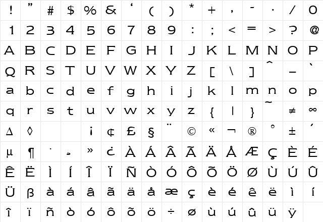 Nebraska DB Regular  glyph index