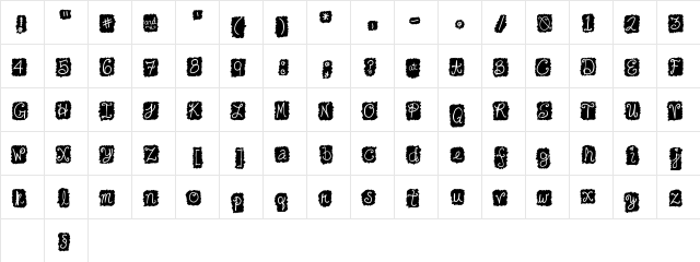 Cute Cursive Blackout Regular  glyph index