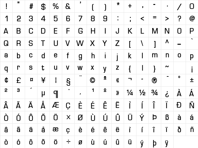 Eurasia Bold  glyph index