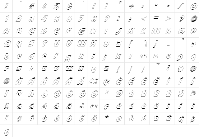 FZ JAZZY 52 HOLLOW ITALIC Normal  glyph index