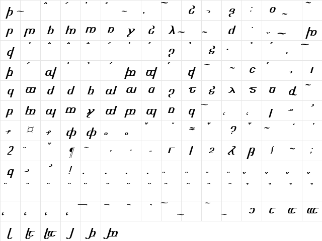 TengwarOptimeDiagon Regular  glyph index