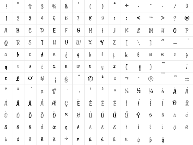 DTCBrodyM18 Regular  glyph index