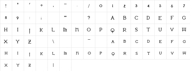 Iron League smallcaps Regular  glyph index