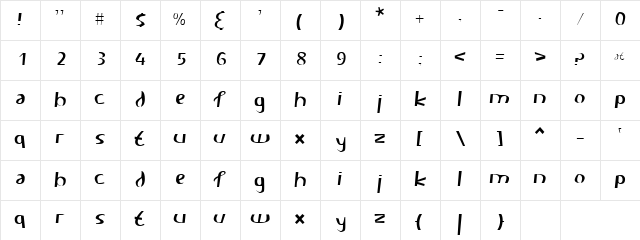 Carlie Regular  glyph index