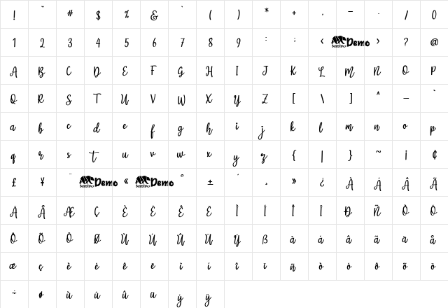 magic love Regular  glyph index