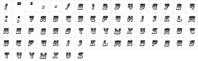 Kamikaze 3D Gradient Italic  glyph index