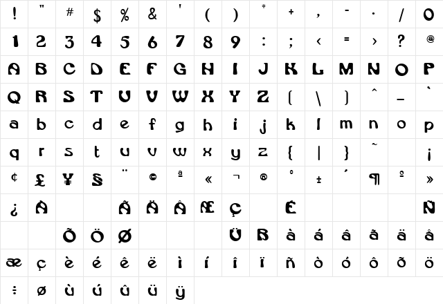 VroomSSK Regular  glyph index
