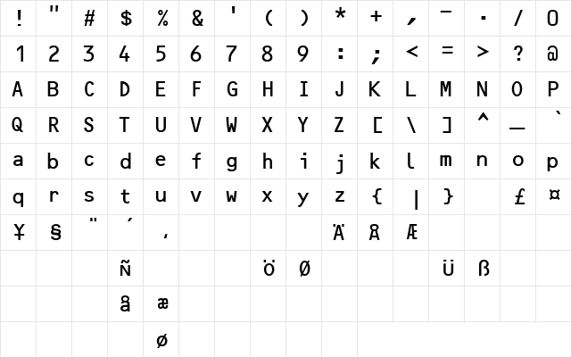 OCR2SSK Regular  glyph index