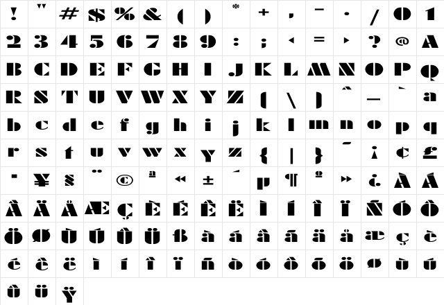 Rodchenko Ex Regular  glyph index