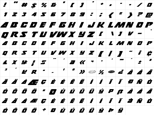 Thunderstrike Expanded Expanded  glyph index